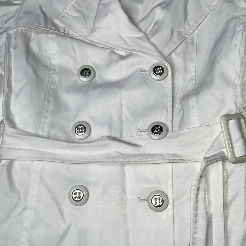Guess White Medium Cut Trench Coat Collared 3/4 Length Sleeve & Belted Jacket L - Picture 4 of 11